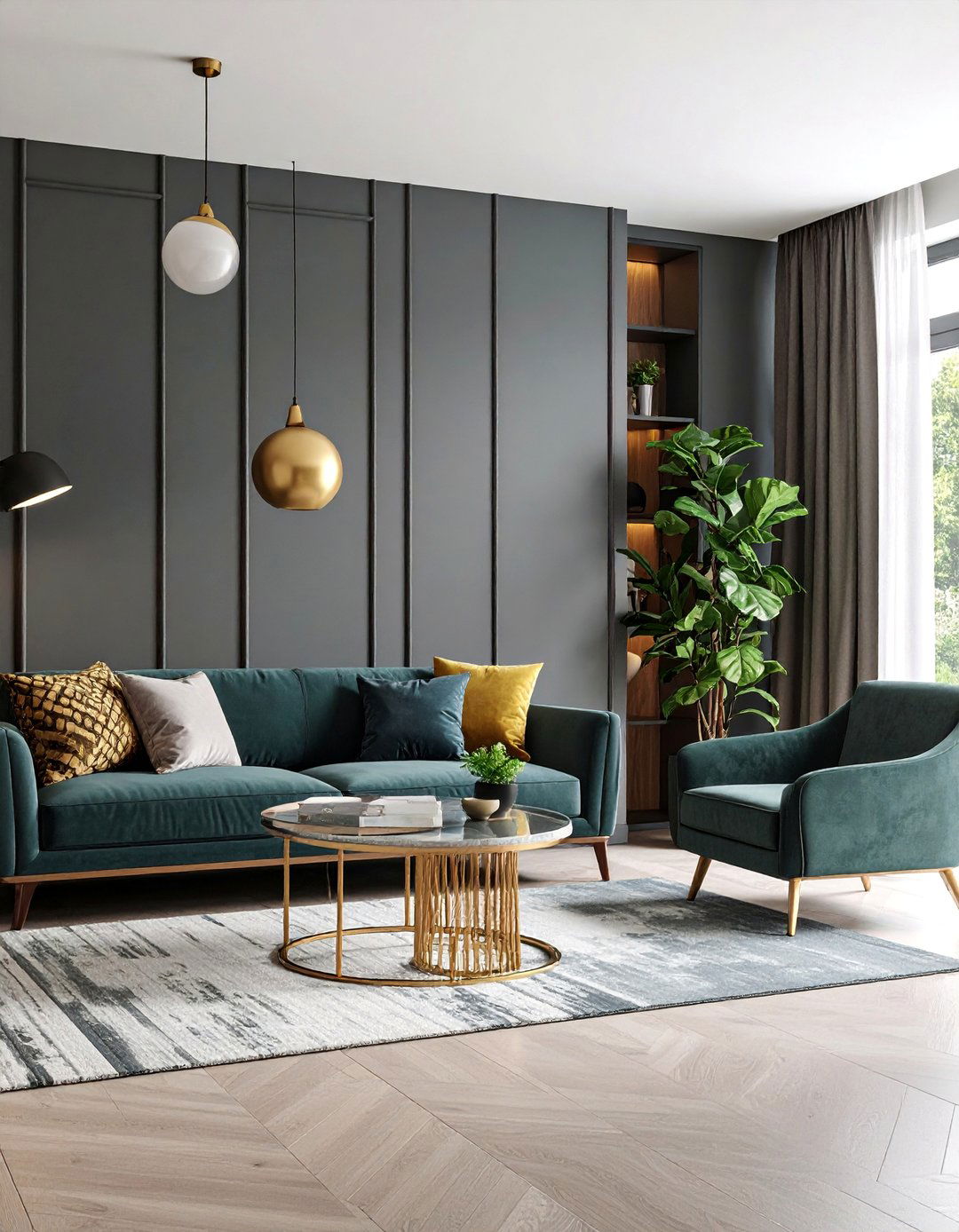 Dark Gray Feature Wall Living Room - 25 Gray Living Room Ideas