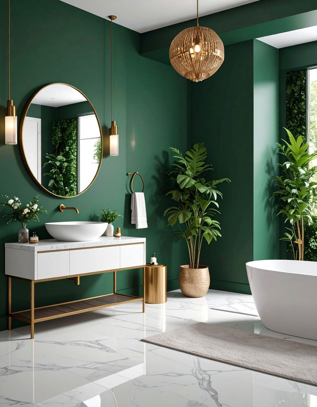 Dark Green Dramatic Statement - 25 Small Green Bathroom Ideas
