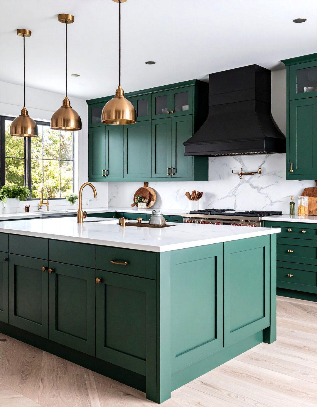 Dark Green Kitchen with Mixed Metal Fixtures - 25 Dark Green Kitchen Ideas