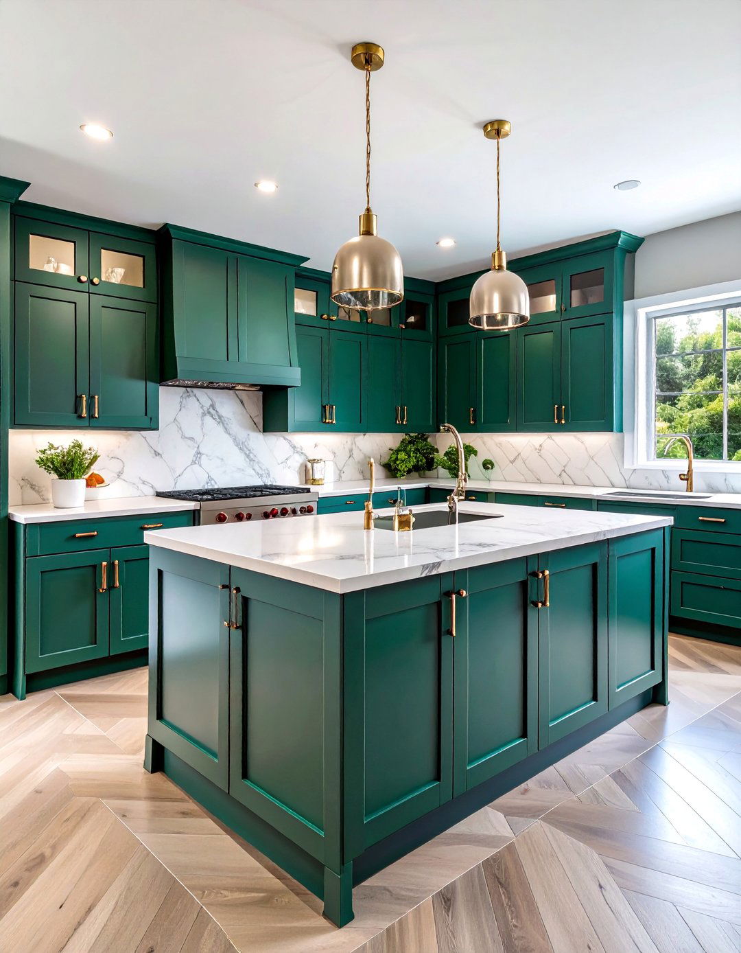 Dark Green Lower Cabinets with White Upper Storage - 25 Dark Green Kitchen Ideas