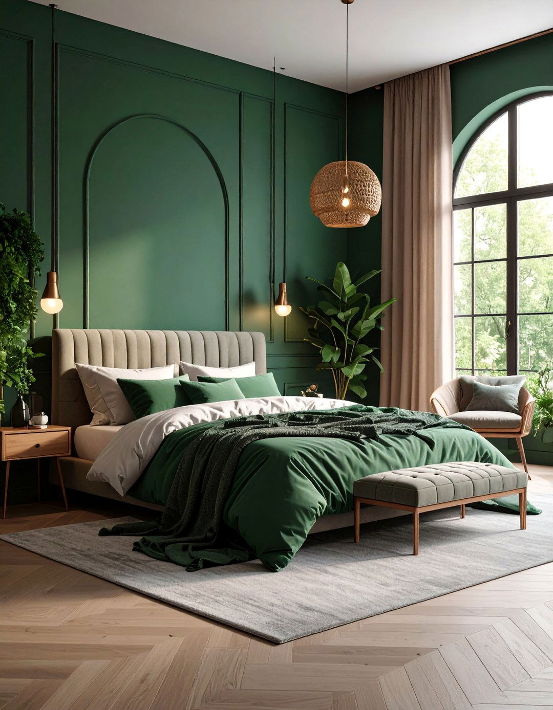 Dark Green Moody Retreat - 25 Green Boho Bedroom Ideas
