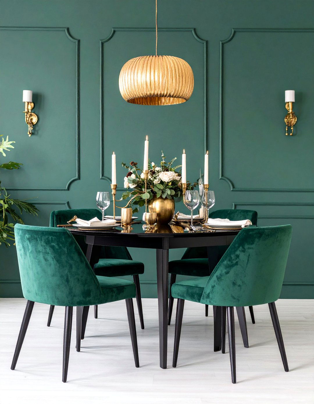 Dark Green Moody Sophistication with Dramatic Lighting - 25 Green Dining Room Ideas