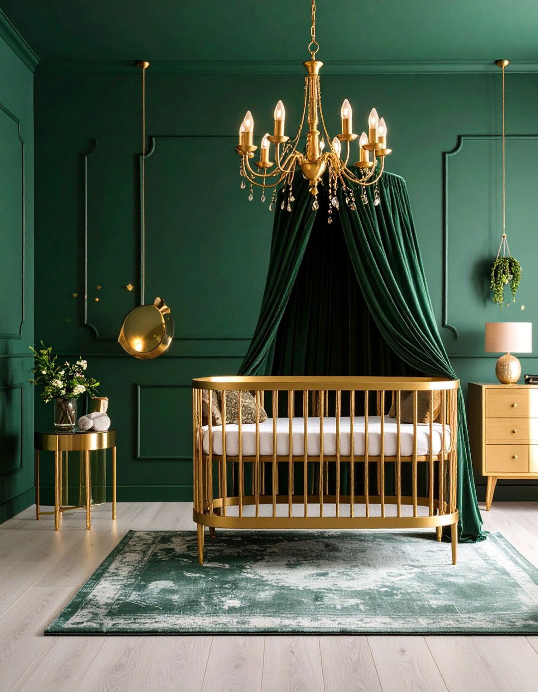Dark Green Nursery Glam Gold Accents - 25 Dark Green Nursery Ideas