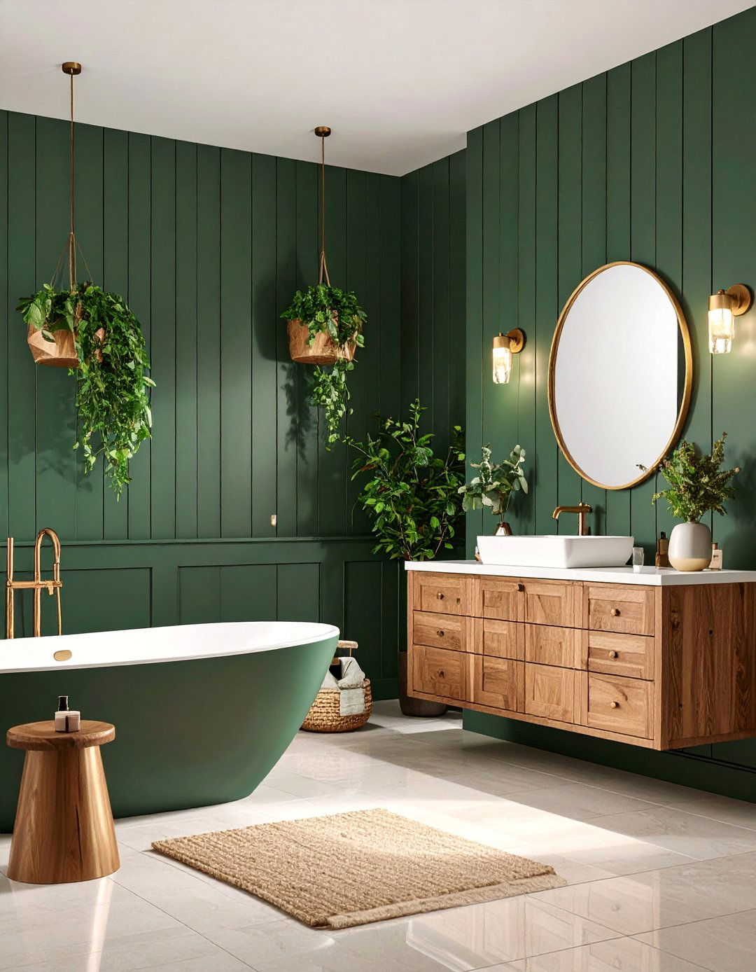 Dark Green Shiplap with Brass Fixtures - 25 shiplap bathroom ideas