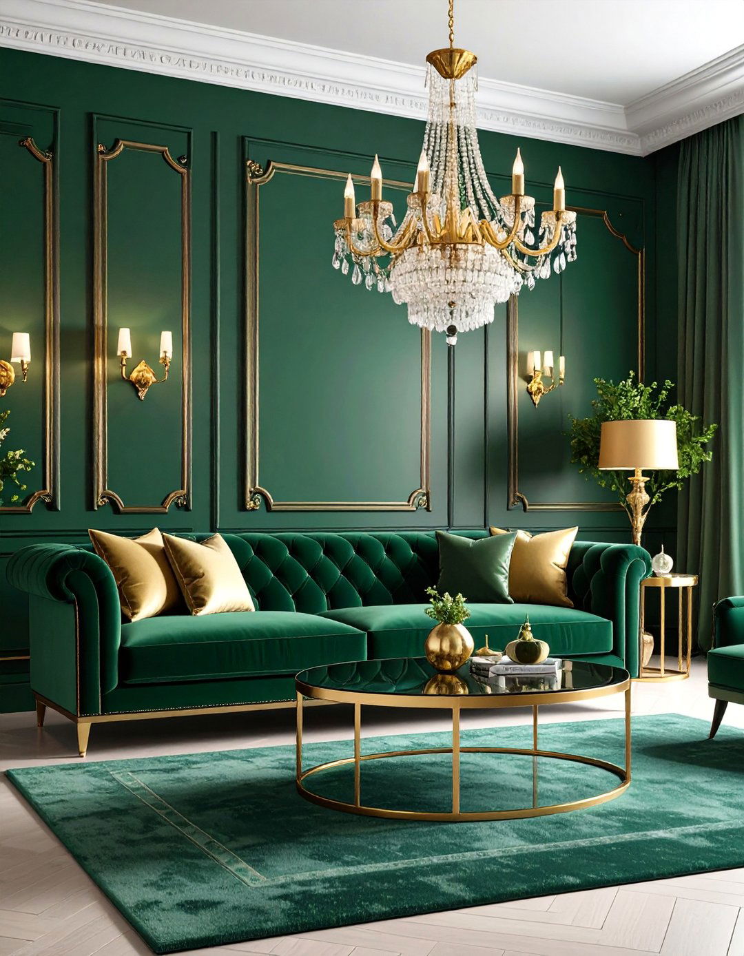 Dark Green and Gold Glam Living Room - 25 Moody Living Room Ideas