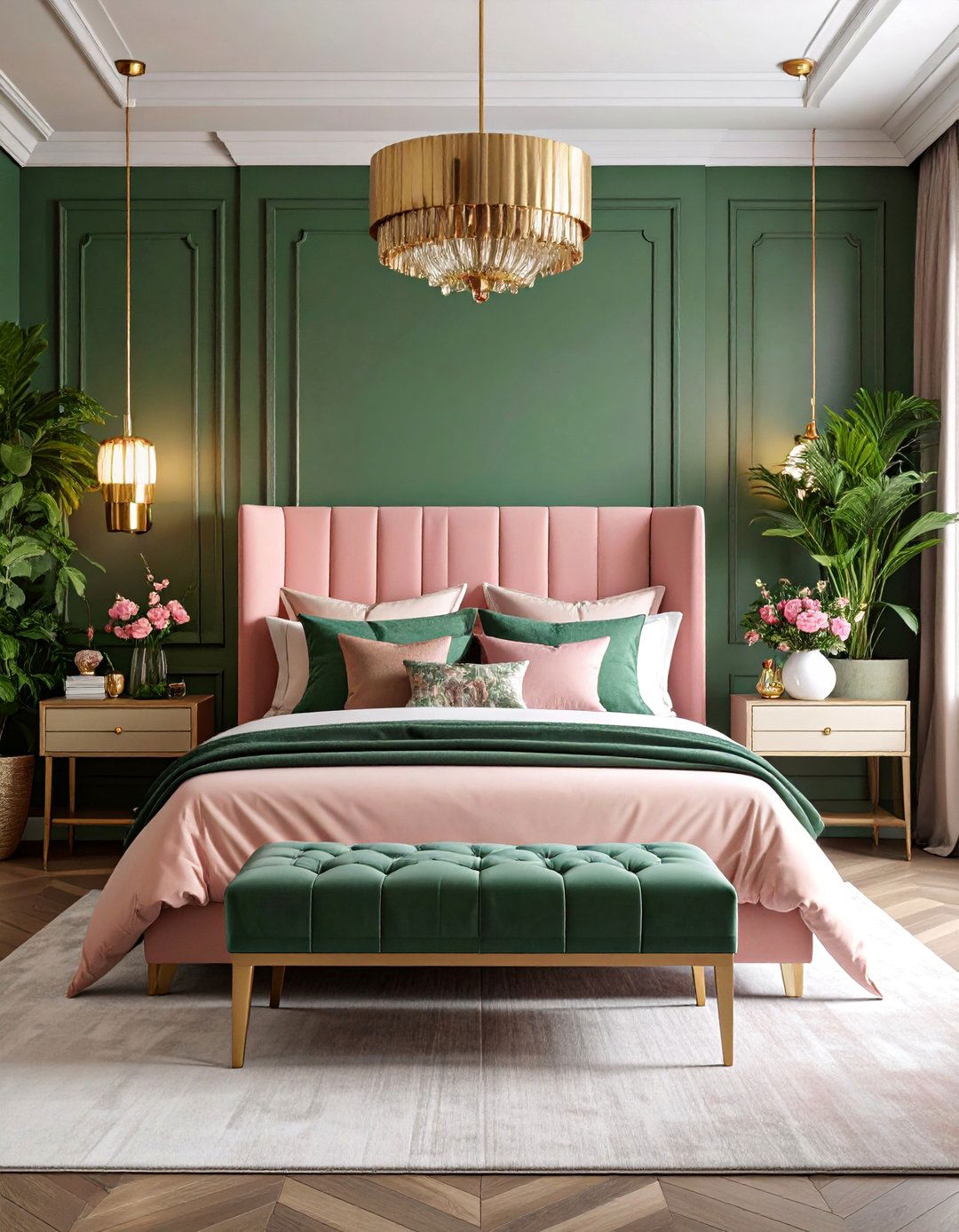 Dark Green and Pink Maximalist - 25 blue and green bedroom ideas
