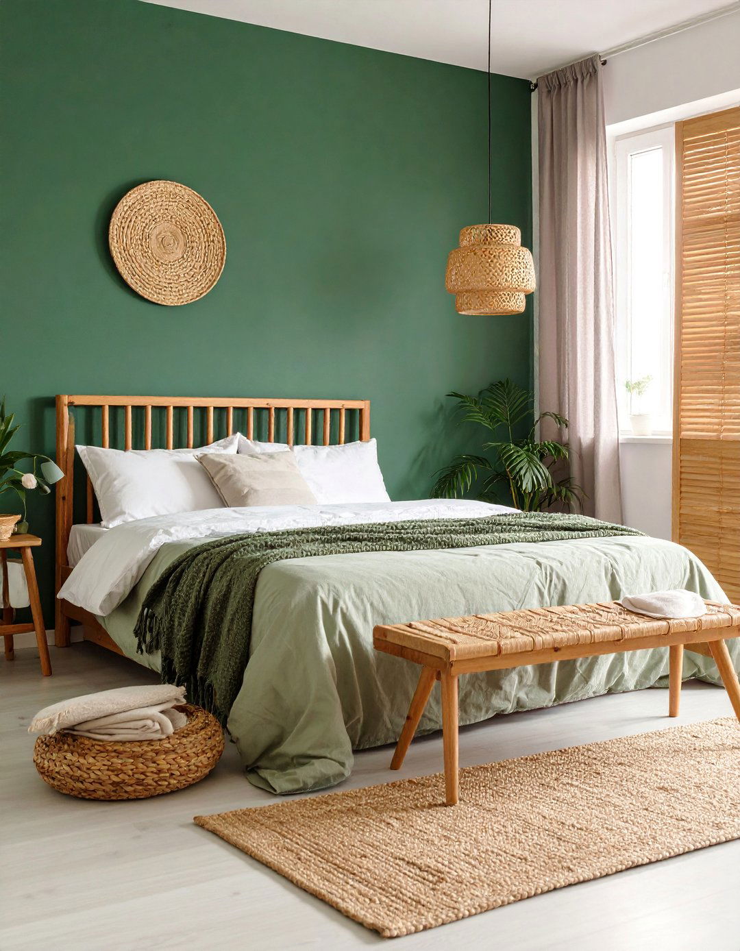Dark Green with Natural Fiber Textures - 25 Dark Green Bedroom Ideas