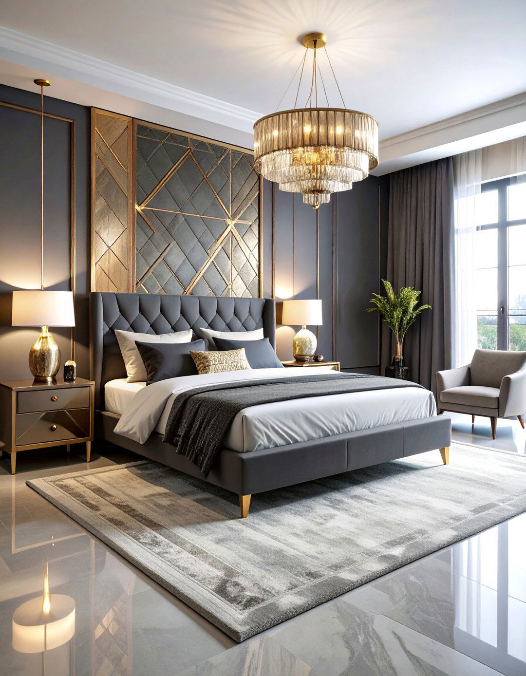 Dark Grey Art Deco Glamour - 25 Dark Grey Bedroom Ideas