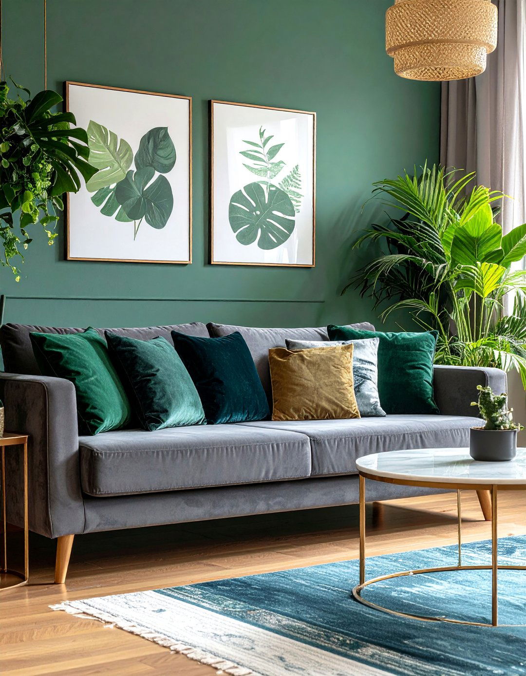 Dark Grey Couch with Emerald Green Accents - 25 dark grey couch living room ideas