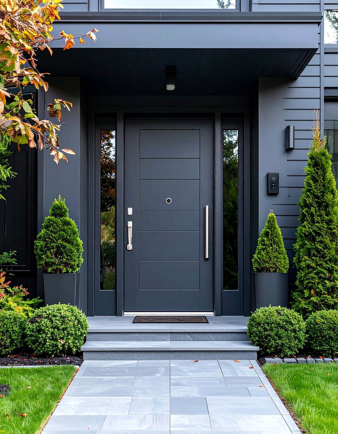 Dark Grey Door with Chrome Cylindrical Handles - 25 Grey Front Door Ideas