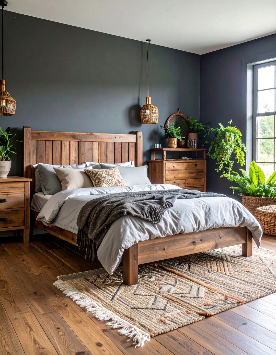 Dark Grey Rustic Farmhouse Charm - 25 Dark Grey Bedroom Ideas