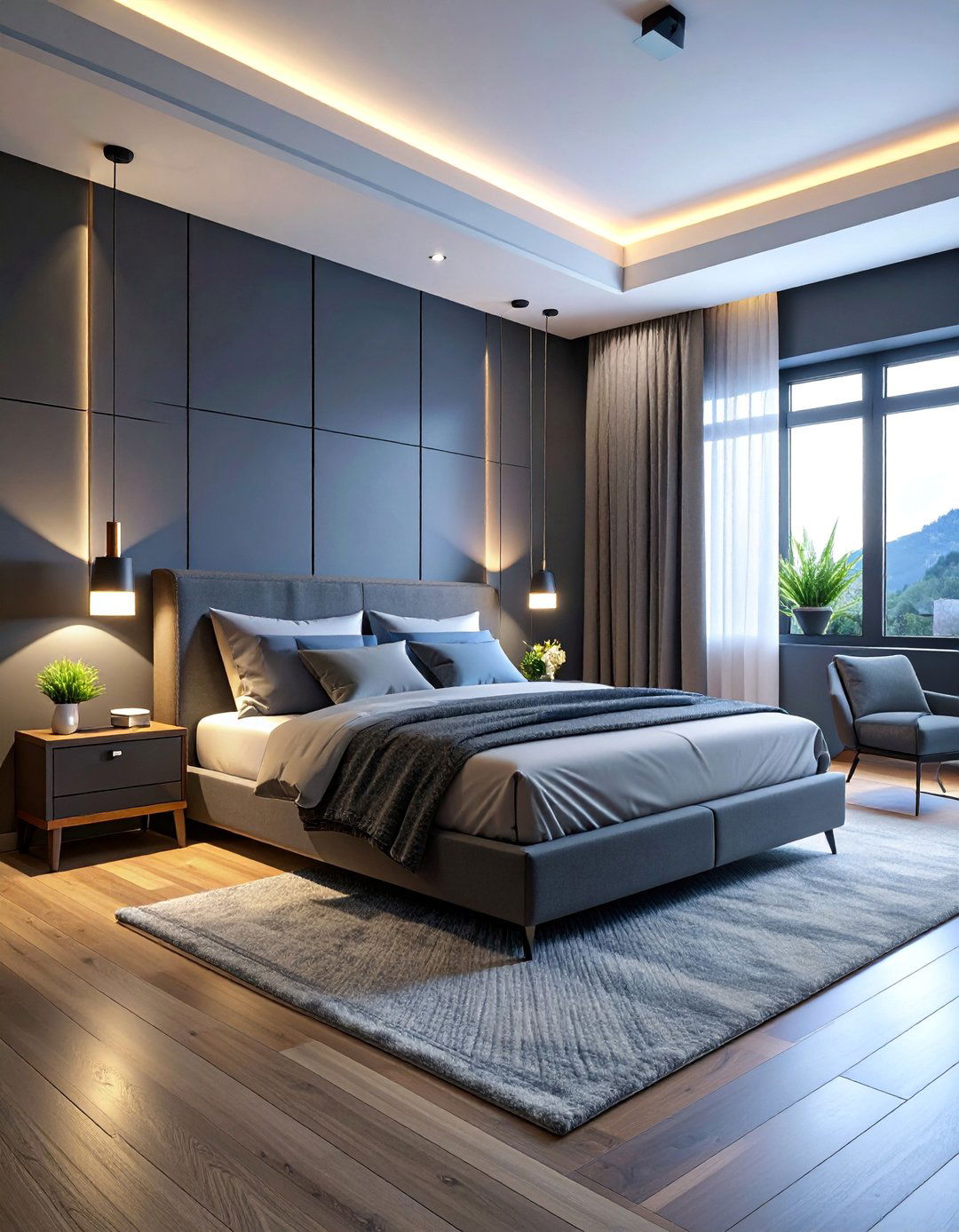 Dark Grey Tech Integrated Smart Bedroom - 25 Dark Grey Bedroom Ideas