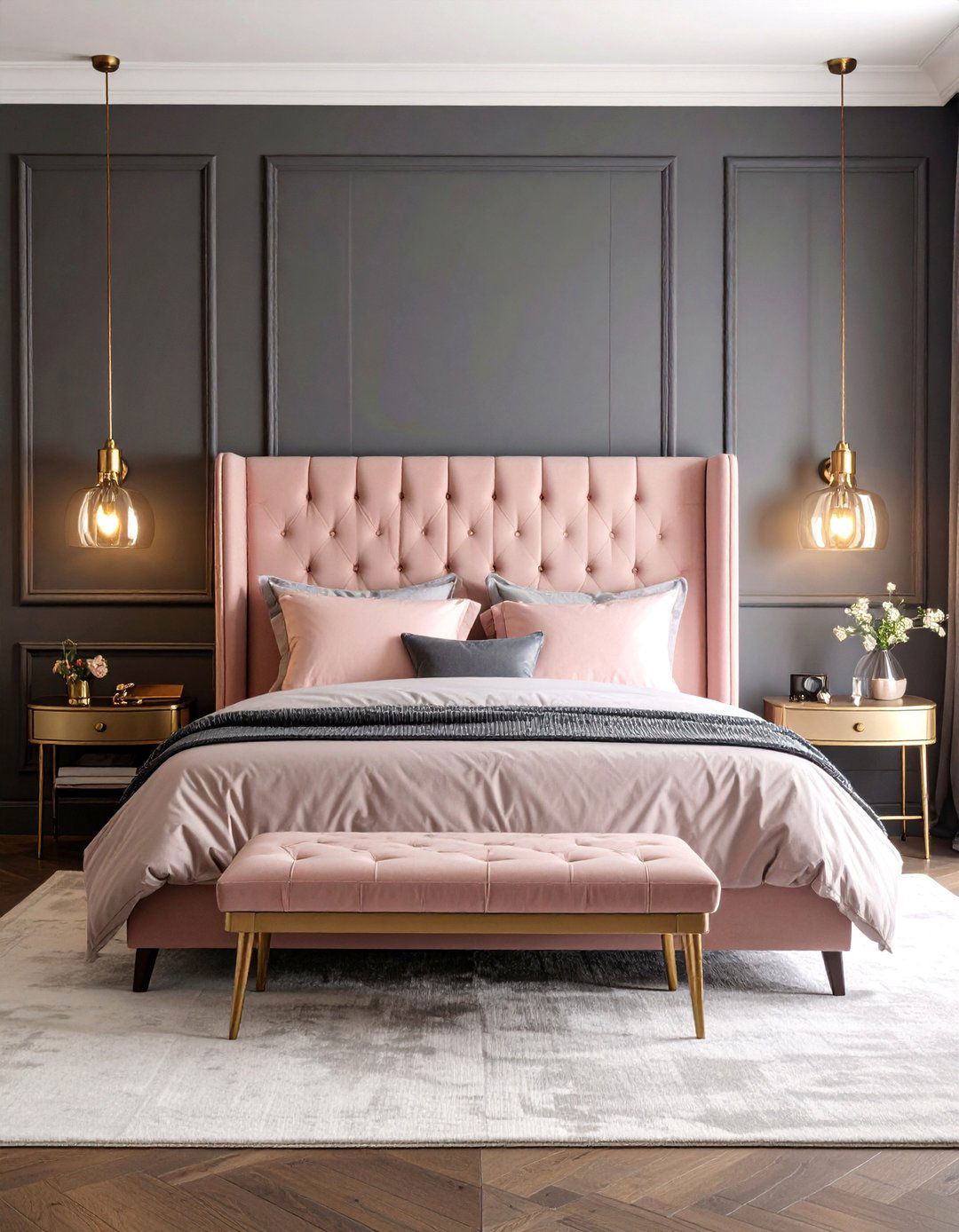 Dark Grey and Blush Pink Romance - 25 Dark Grey Bedroom Ideas