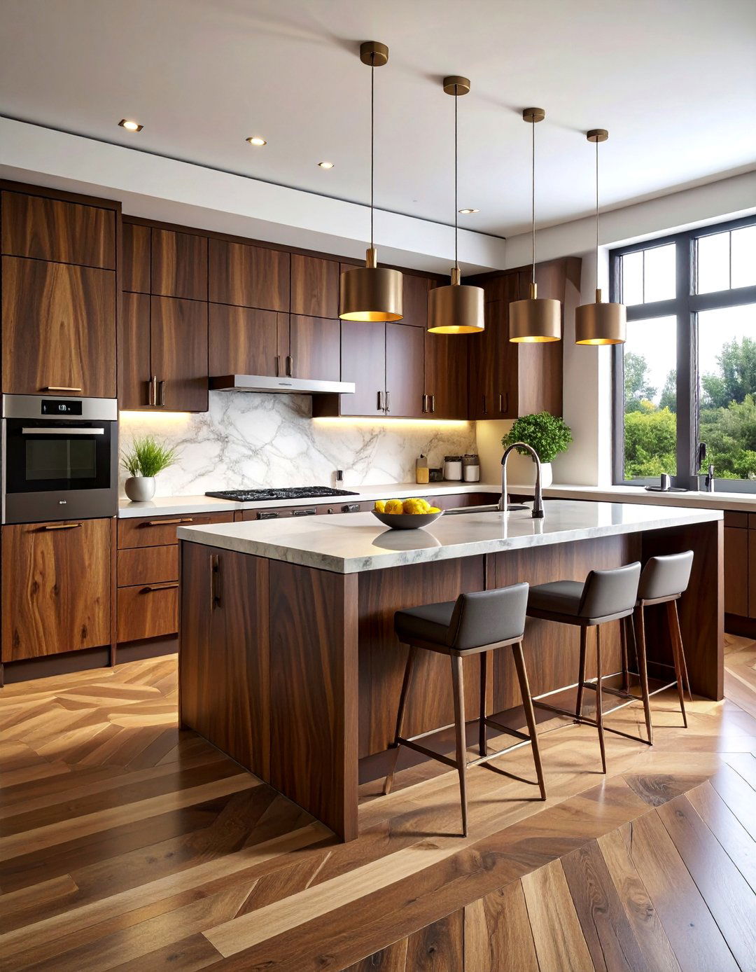 Dark Limba Wood Exotic Grain Pattern Cabinets - 25 Dark Wood Kitchen Cabinets