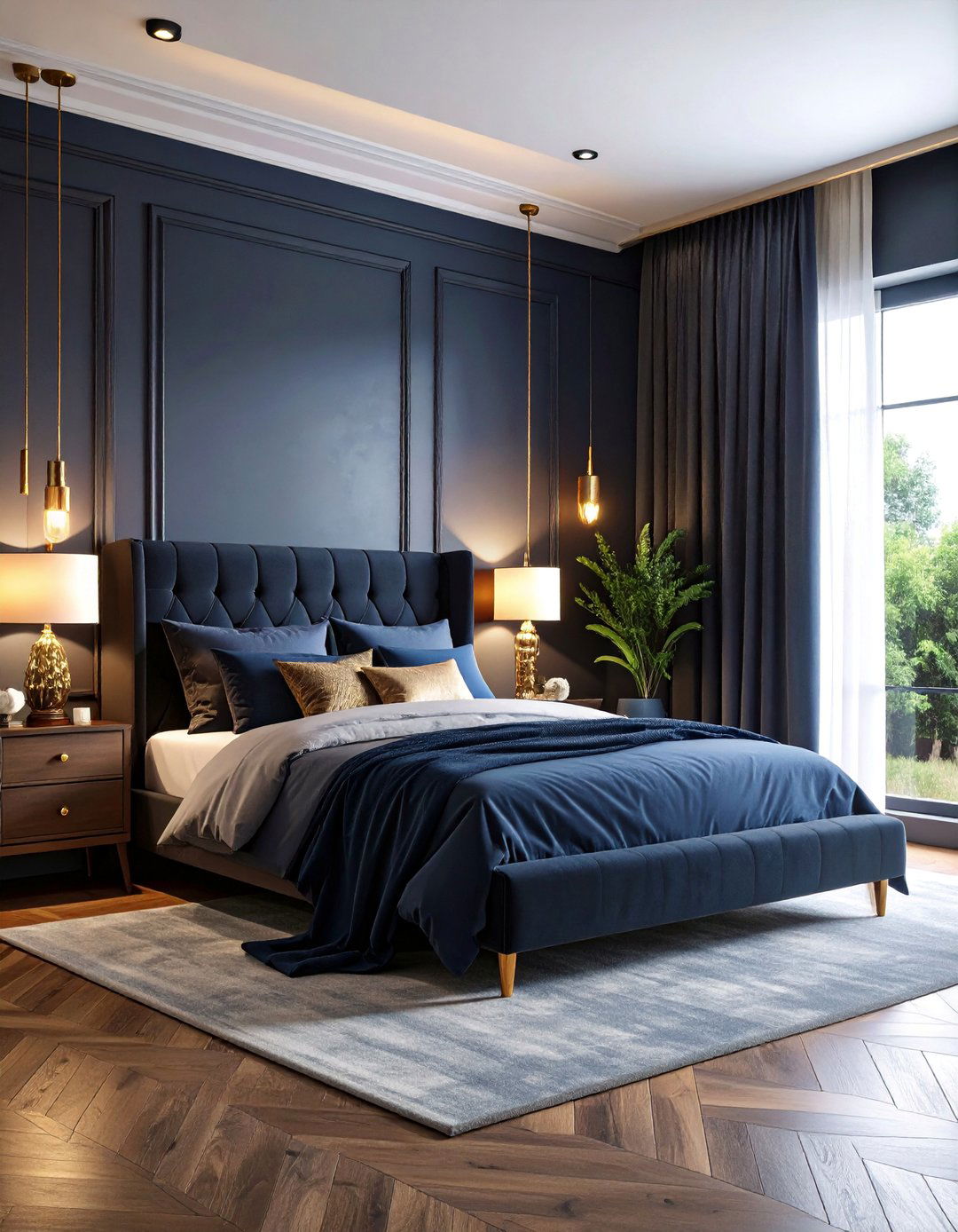 Dark Moody Bedroom with Rich Navy and Charcoal - 25 Relaxing Bedroom Ideas