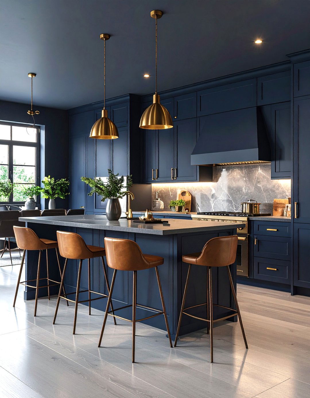 Dark Moody Kitchen with Brass Accents and Leather Seating - 25 Eat in Kitchen Ideas