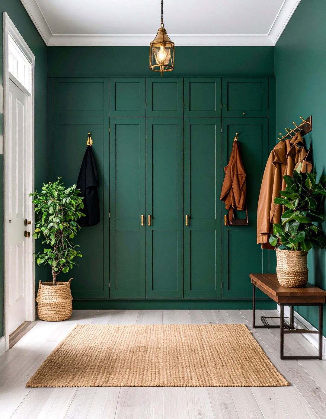 Dark Moody Mudroom with Hunter Green Walls - 25 Mud Room Ideas