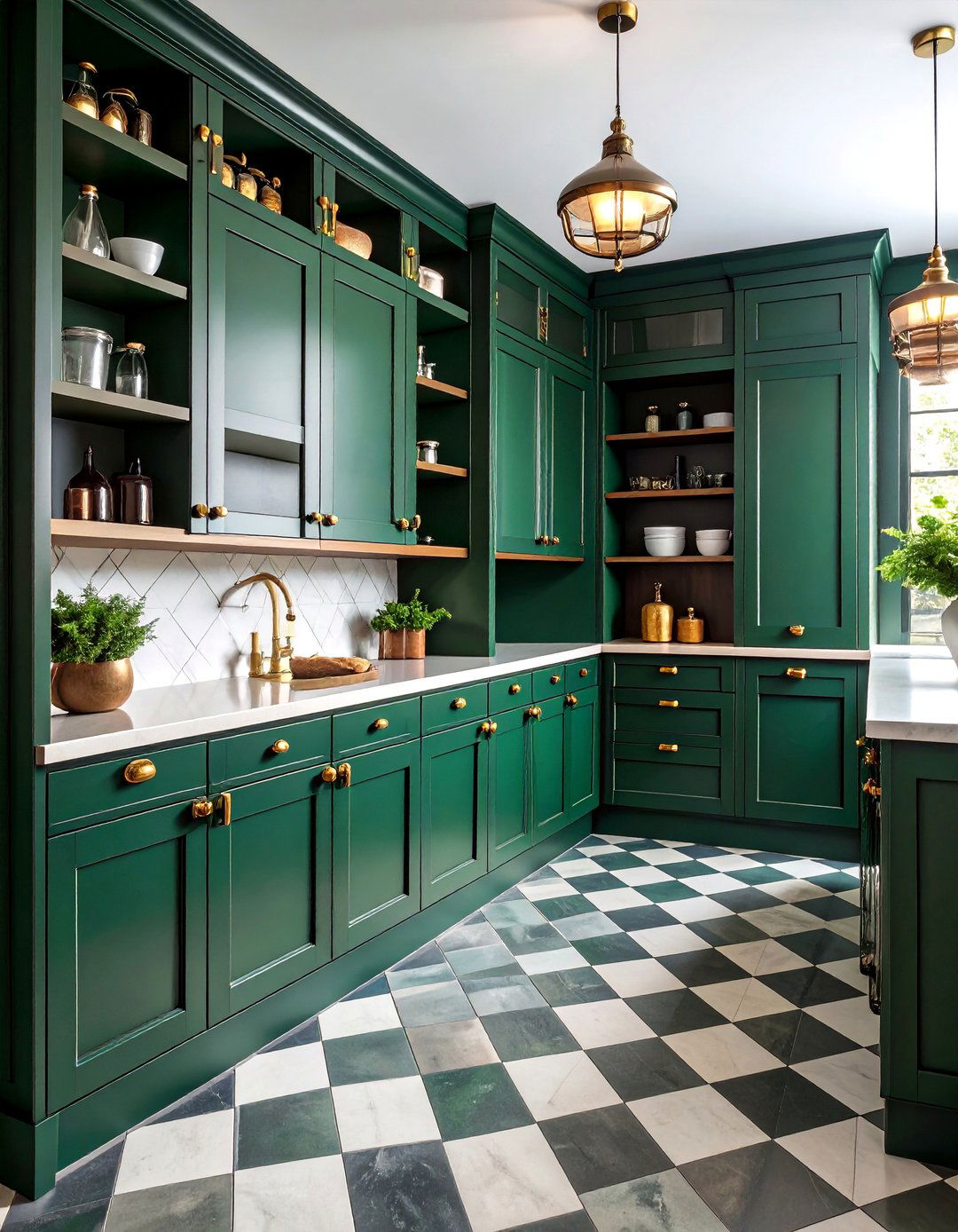 Dark Moody Pantry with Forest Green Cabinets - 25 Walk in Pantry Ideas