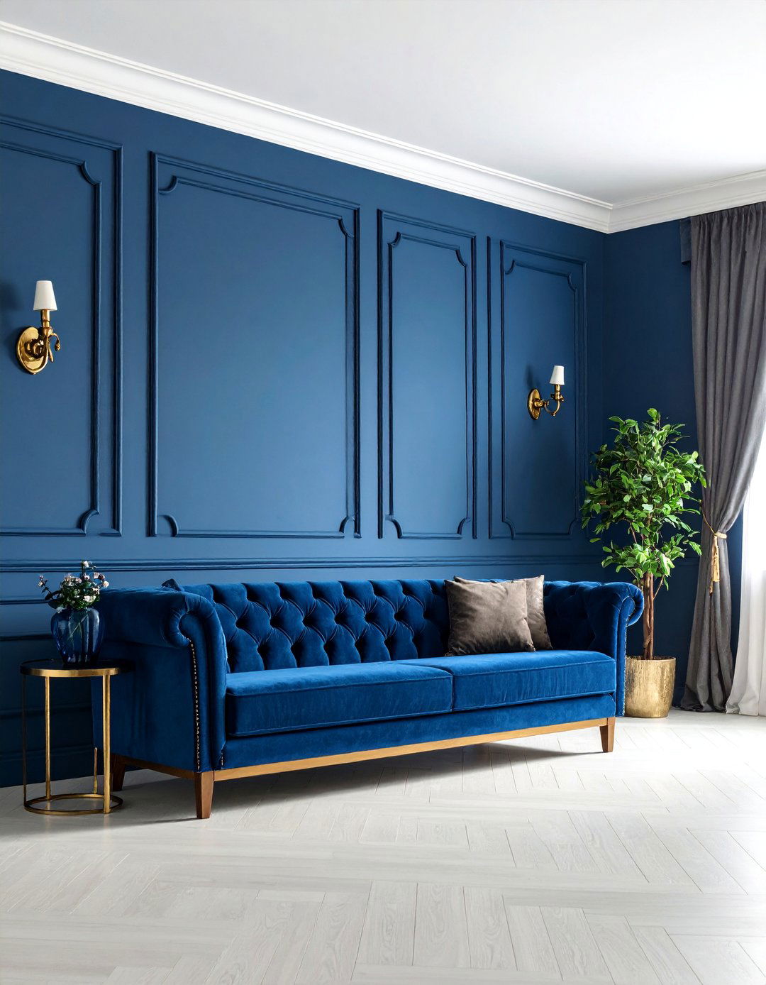 Dark Navy Blue Raised Panel Wainscoting - 25 Living Room Wainscoting Ideas