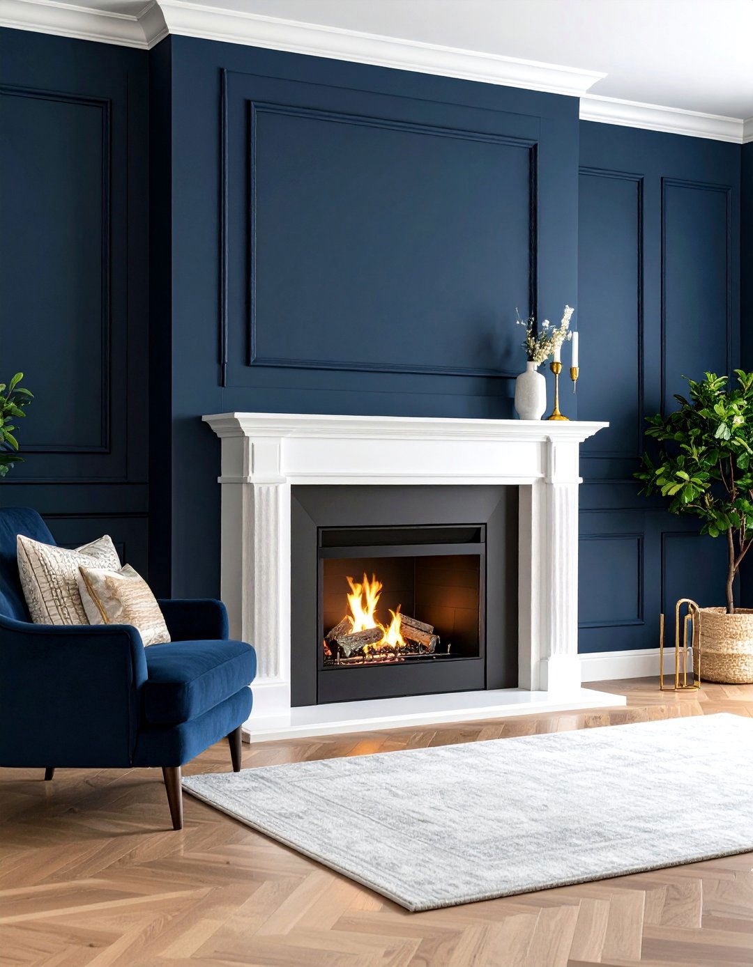 Dark Navy Board and Batten Wall - 25 Fireplace Accent Wall Ideas