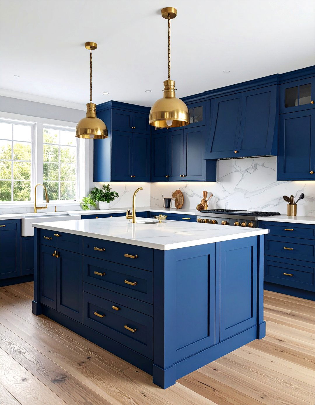 Dark Navy Shiplap Kitchen Island with Gold Accents - 25 Shiplap Kitchen Island Ideas