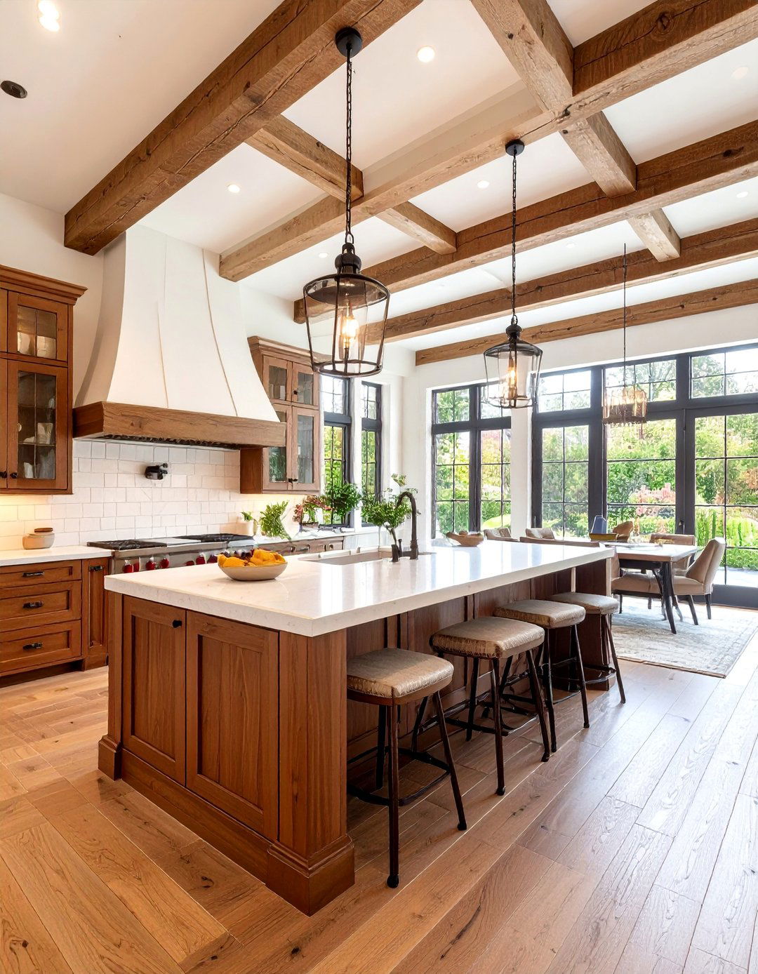 Dark Oak Cabinet Kitchen with Exposed Beam Ceiling - 25 Tudor Kitchen Ideas