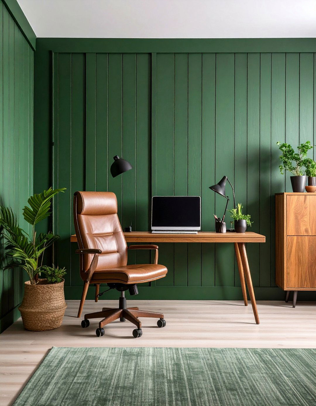 Dark Olive Office Sanctuary - 25 shiplap accent wall ideas