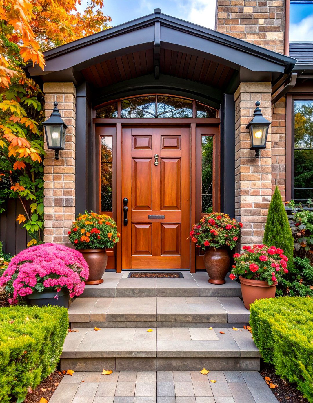 Dark Pine Green with Copper Accents - 25 Dark Green Front Door Ideas