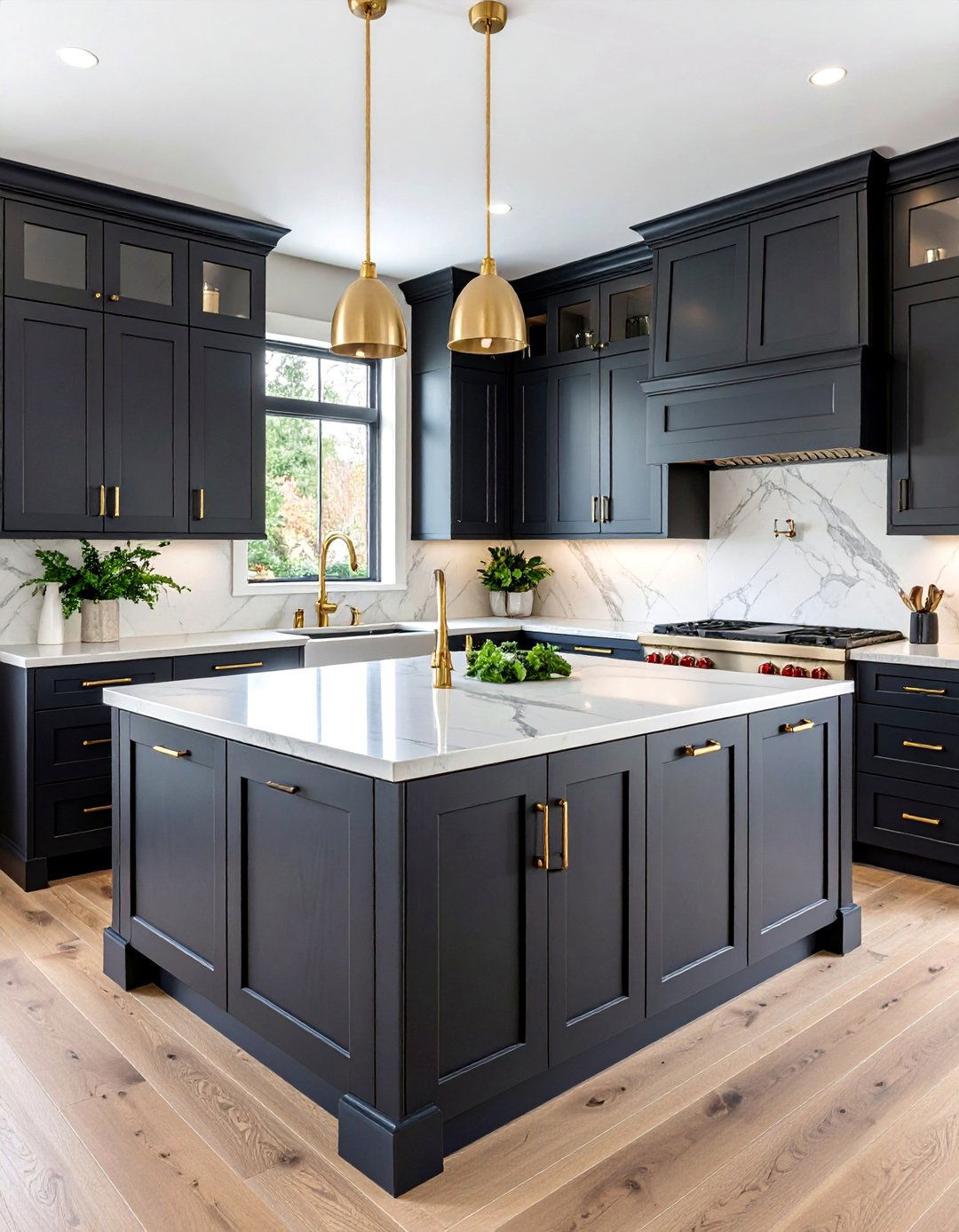 Dark Poplar Painted Cabinets with Wood Grain Texture - 25 Dark Wood Kitchen Cabinets