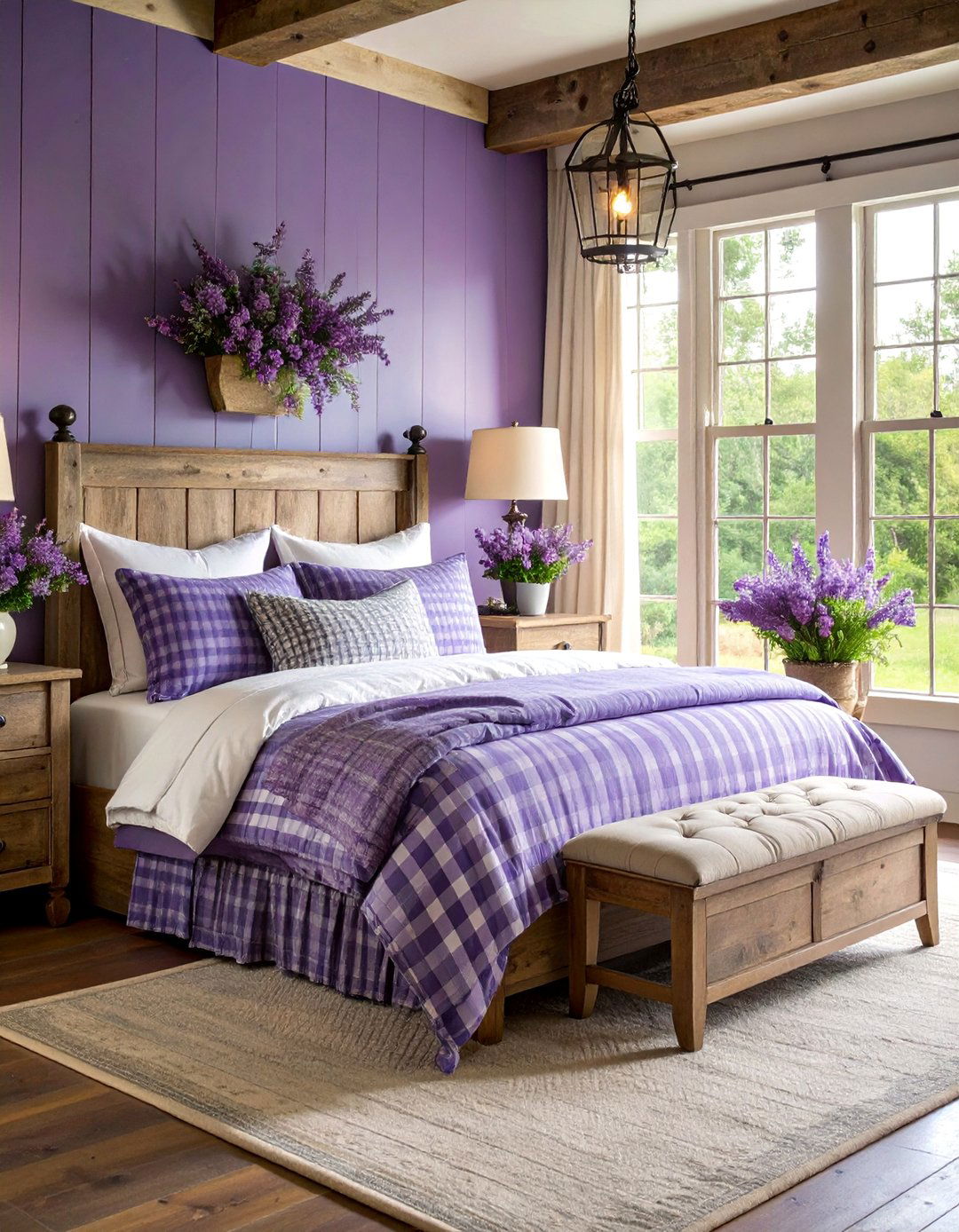 Dark Purple Farmhouse Bedroom with Vintage Charm - 25 Dark Purple Bedroom Ideas