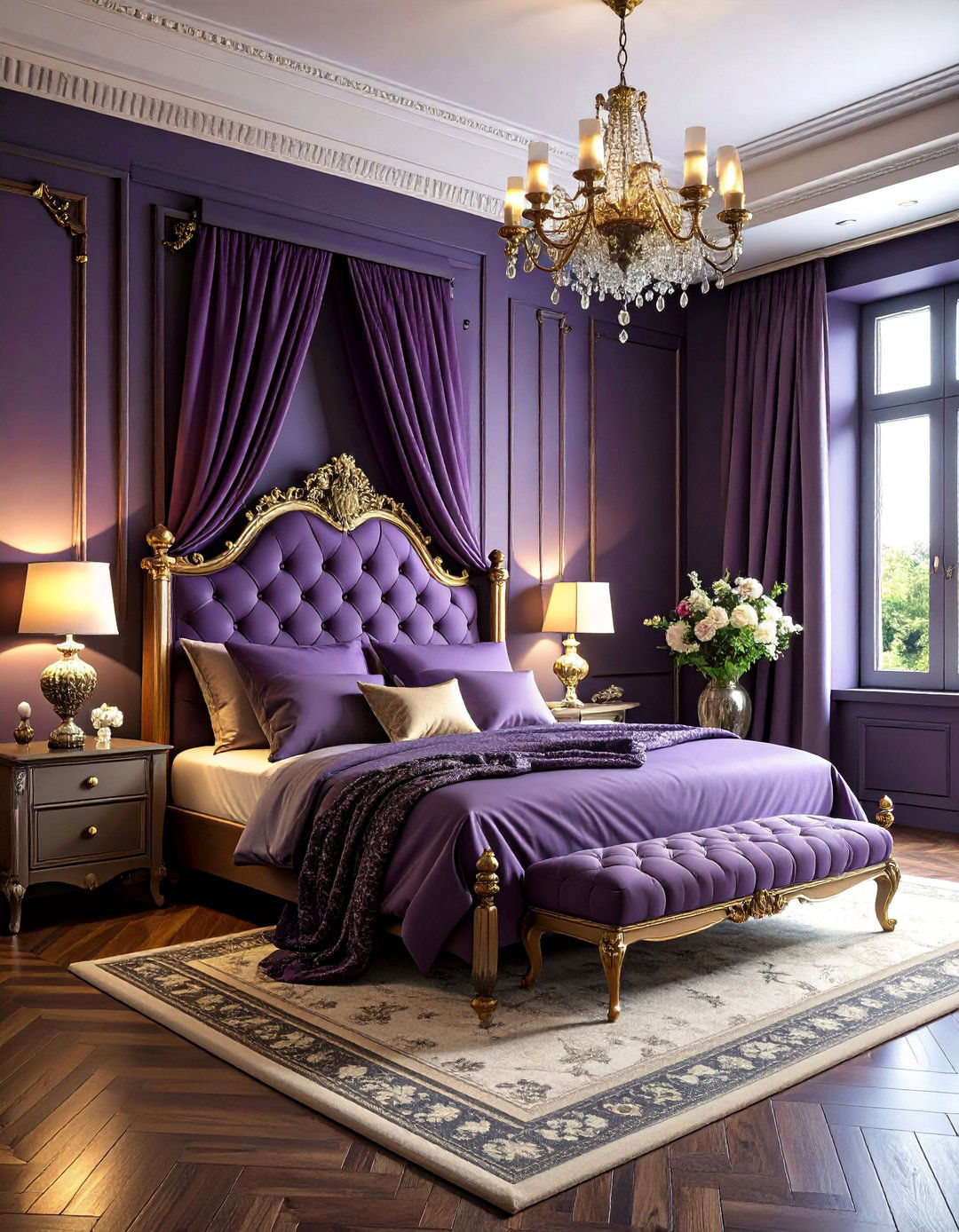 Dark Purple Romantic Bedroom with Soft Lighting - 25 Dark Purple Bedroom Ideas