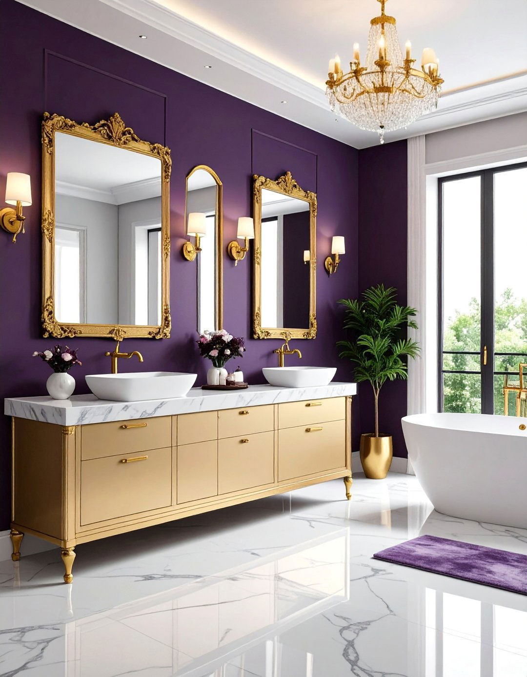 Dark Purple Royal Bathroom with Velvet Textures - 25 Dark Bathroom Ideas