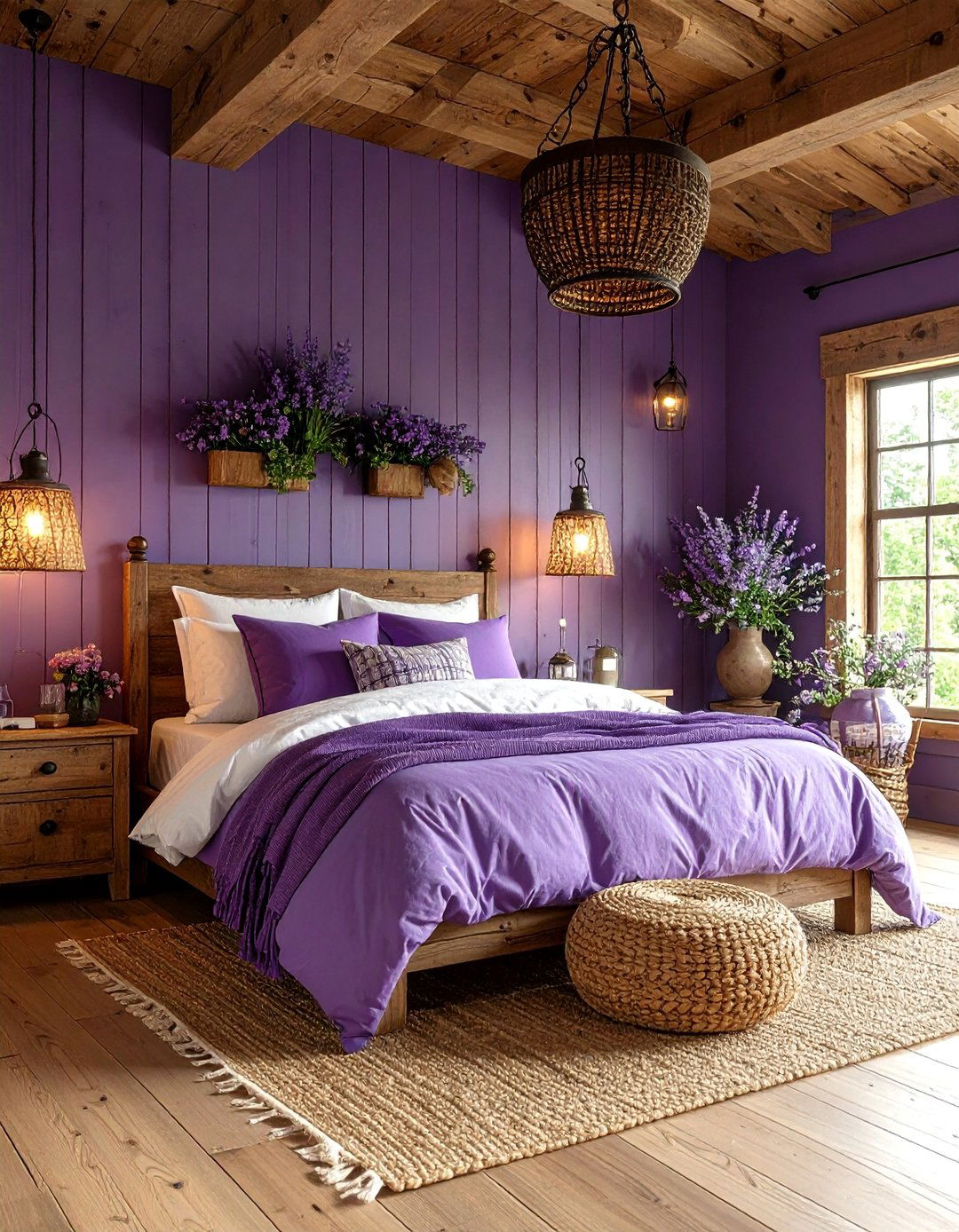 Dark Purple Rustic Bedroom with Reclaimed Wood - 25 Dark Purple Bedroom Ideas