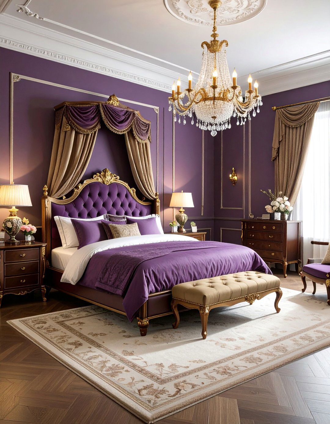 Dark Purple Traditional Bedroom with Classic Elements - 25 Dark Purple Bedroom Ideas