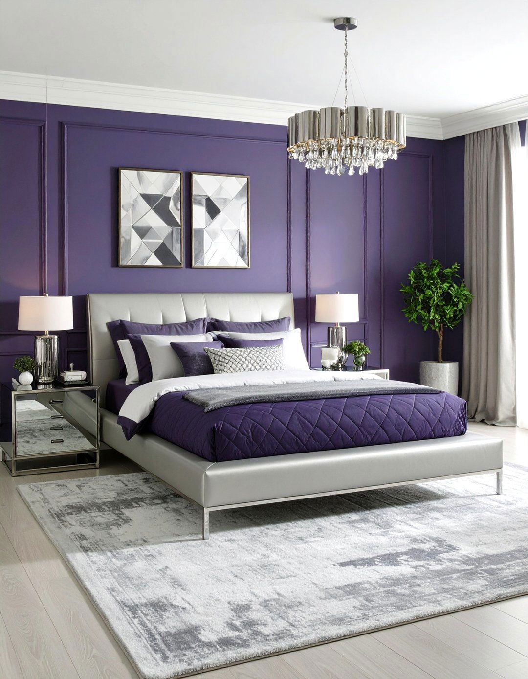 Dark Purple and Silver Contemporary Bedroom - 25 Dark Purple Bedroom Ideas