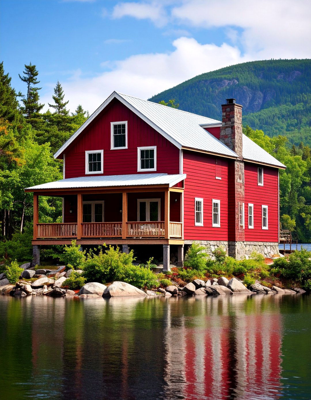 Dark Red Adirondack Style with Rustic Details - 25 Dark Red House Exterior Ideas