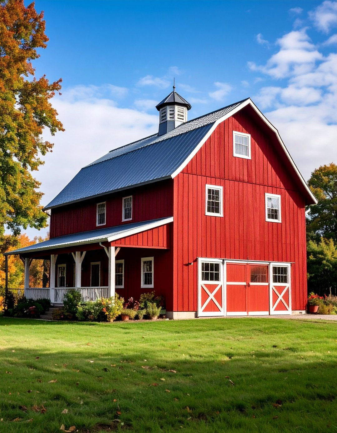 Dark Red Barn Style with Sliding Doors - 25 Dark Red House Exterior Ideas