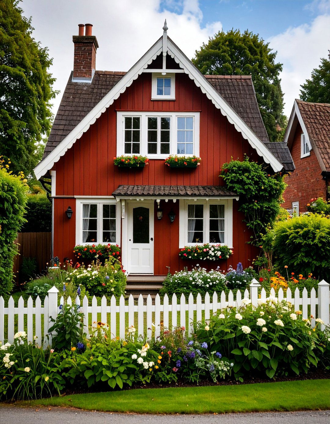 Dark Red Cottage with Gingerbread Trim - 25 Dark Red House Exterior Ideas