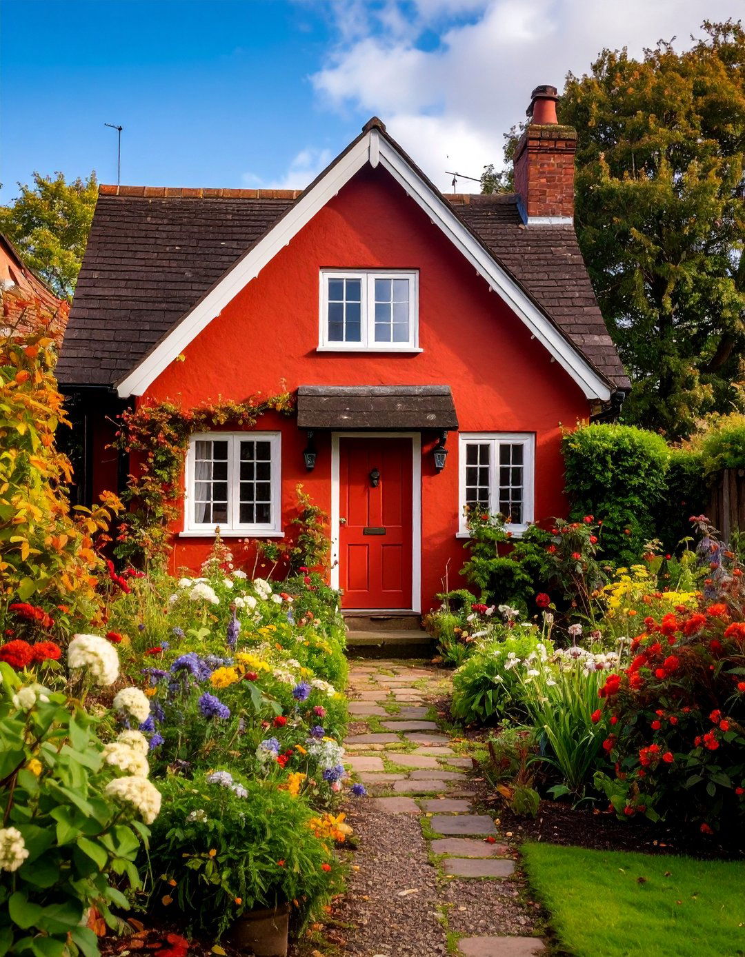 Dark Red English Cottage with Thatched Roof Inspiration - 25 Dark Red House Exterior Ideas