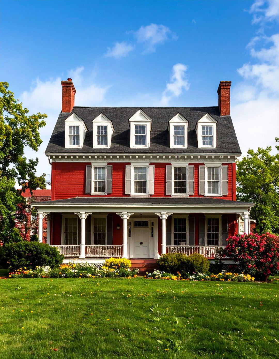 Dark Red Federal Style with Fanlight Windows - 25 Dark Red House Exterior Ideas