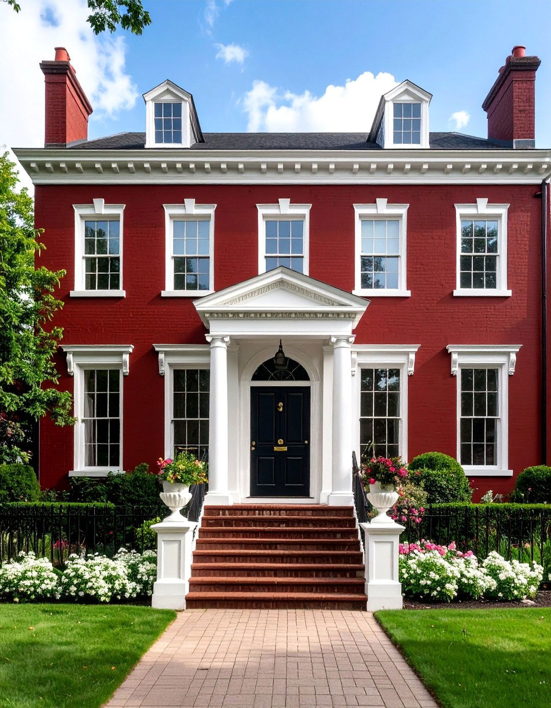 Dark Red Georgian with Formal Symmetry - 25 Dark Red House Exterior Ideas