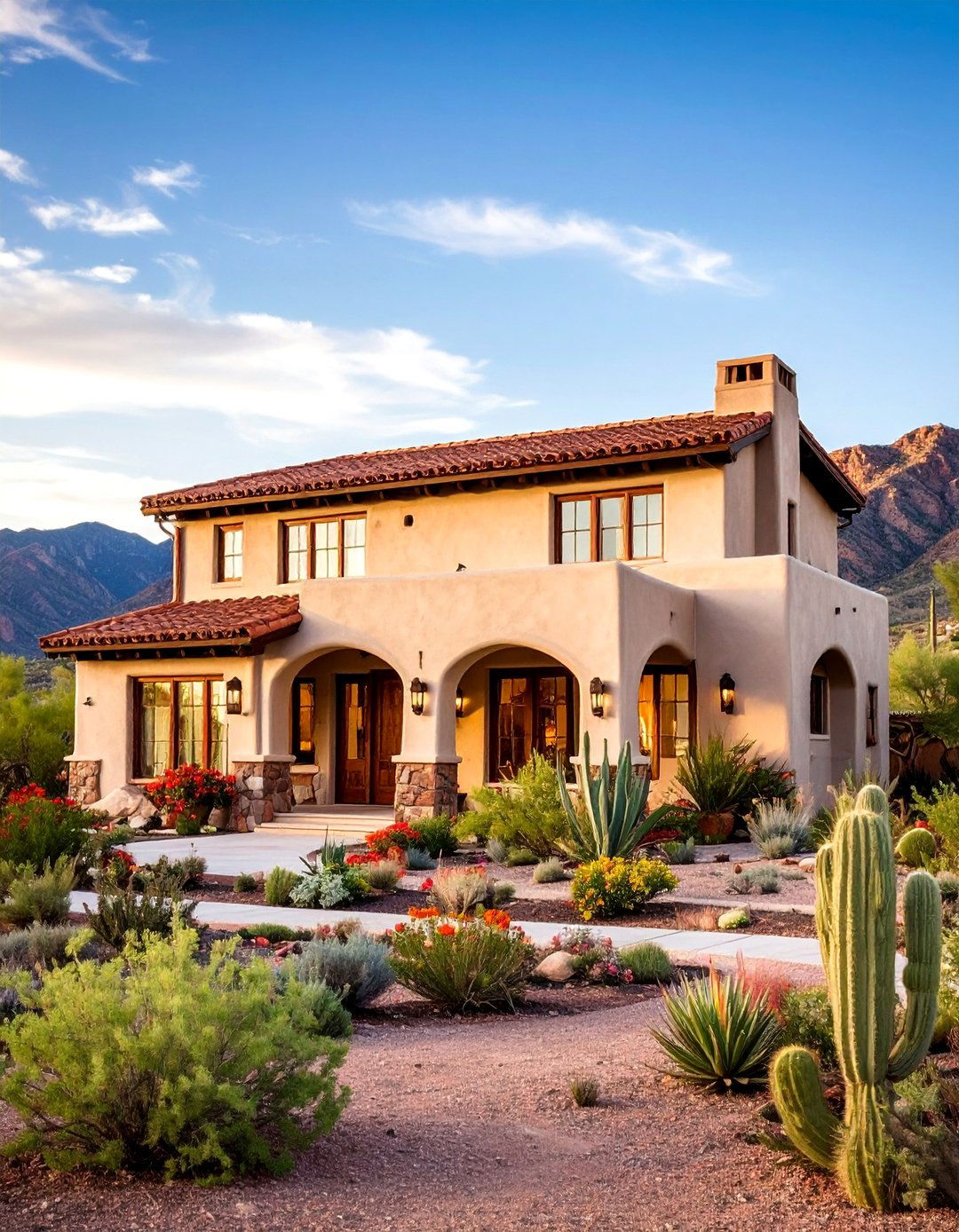 Dark Red Mediterranean with Stucco Finish - 25 Dark Red House Exterior Ideas