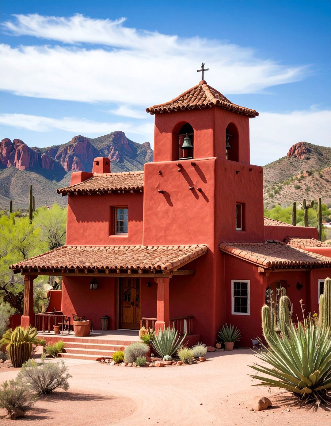 Dark Red Mission Revival with Clay Tile Roofs - 25 Dark Red House Exterior Ideas