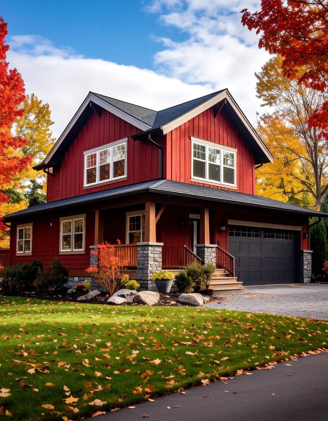 Dark Red Ranch with Horizontal Siding - 25 Dark Red House Exterior Ideas