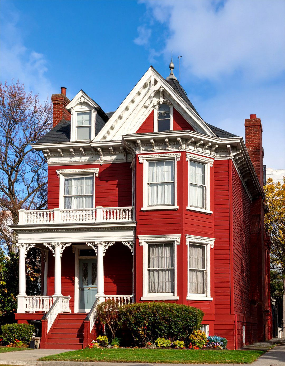 Dark Red Second Empire with Mansard Roofs - 25 Dark Red House Exterior Ideas
