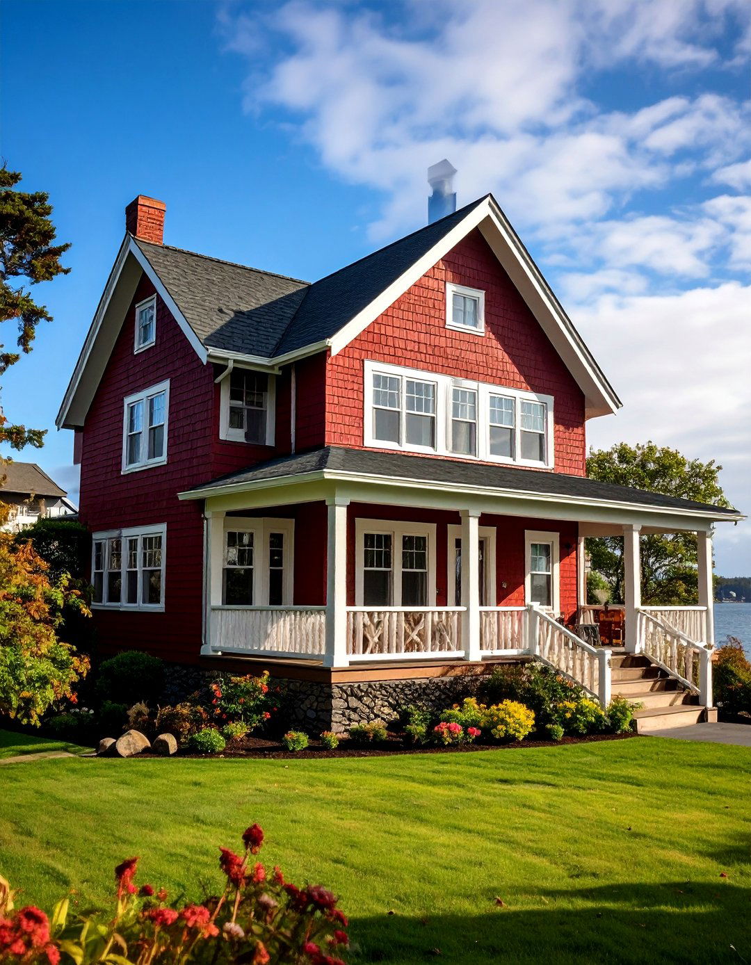 Dark Red Shingle Style with Bay Windows - 25 Dark Red House Exterior Ideas