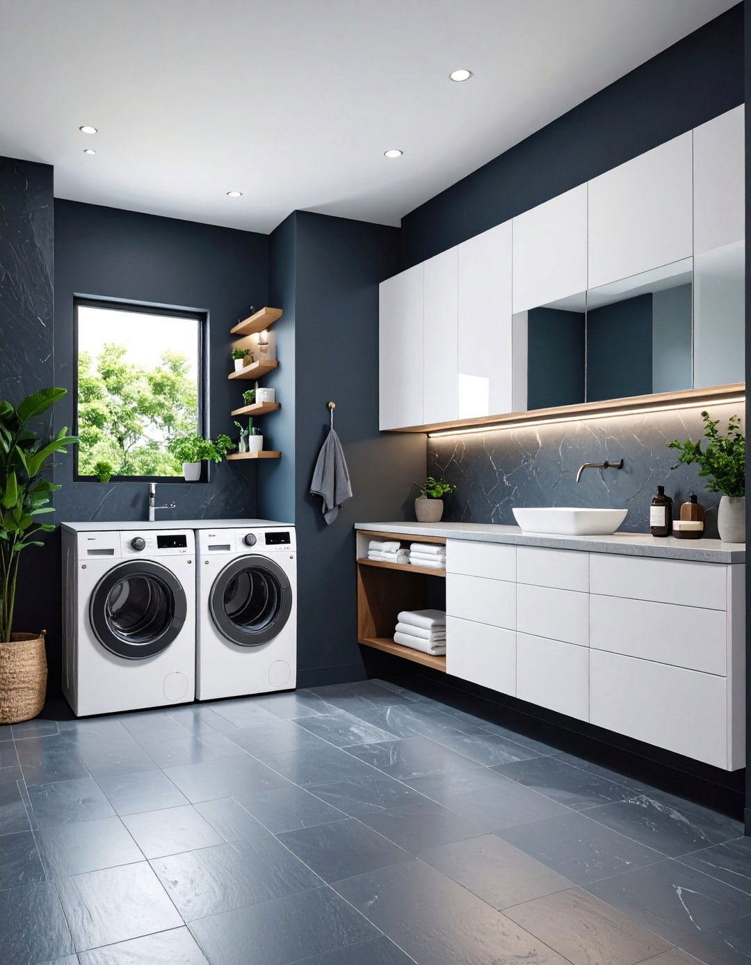 Dark Slate Contemporary Laundry Room - 25 dark & moody laundry room ideas