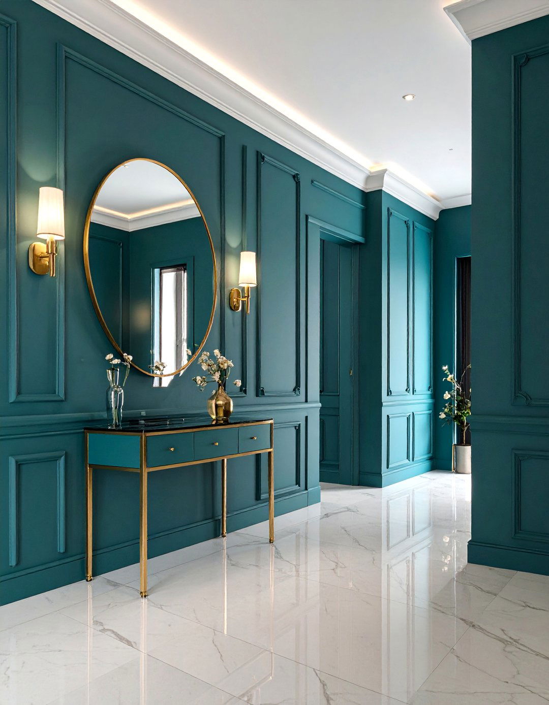 Dark Teal Venetian Plaster Walls - 25 Dark Hallway Ideas