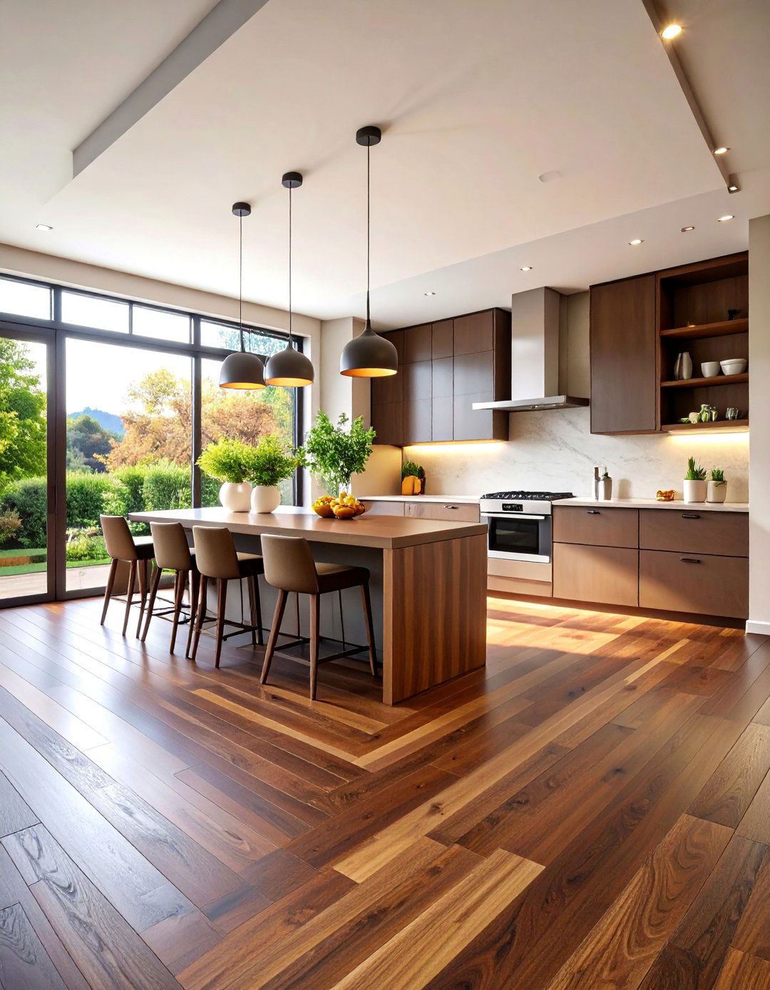 Dark Walnut Engineered Kitchen Floor with Rich Depth - 25 Kitchen Floor Ideas