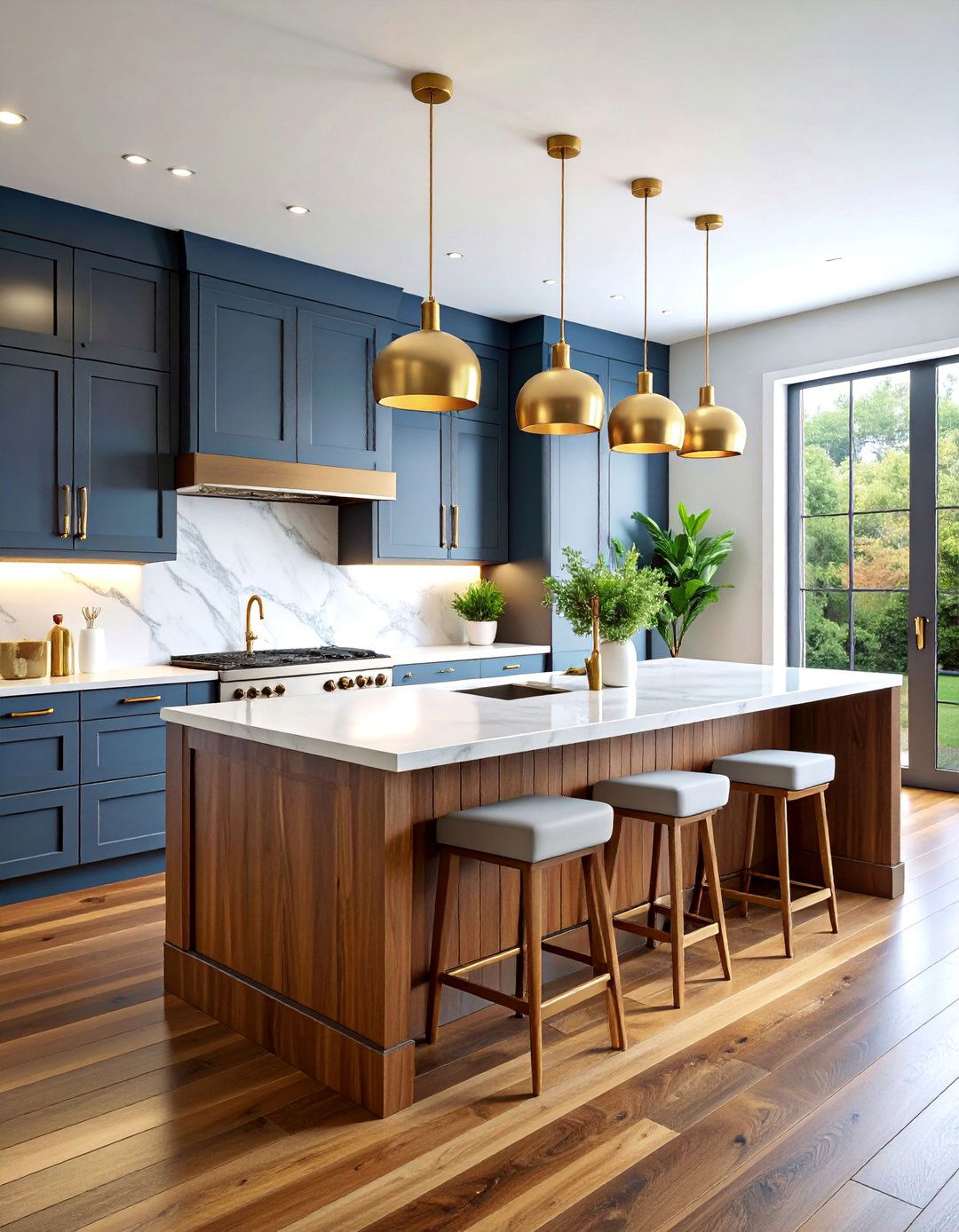 Dark Walnut Stained Shiplap Island with White Marble Top - 25 Kitchen Shiplap Ideas With Kitchen Island Ideas